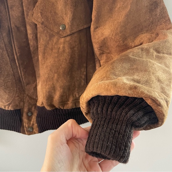 Vintage Richman Genuine Leather Brown Flight Bomber Jacket Faux Fur Collar Sz M - Picture 5 of 10